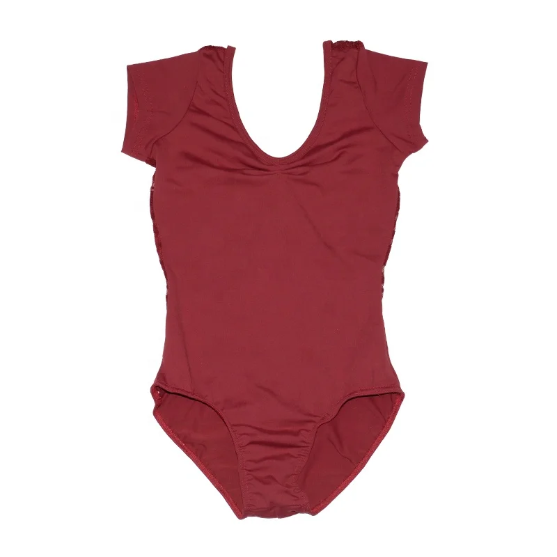 

Short Sleeve Ballet Leotard for Women Lace Backless Gymnastics Leotard Bodysuit Adult Dance Practice Costume Cotton Dance Wear, 4 colors