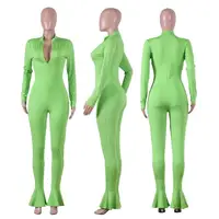 

Women Jumpsuits O-Neck Full Sleeve Zipper Ruffles Solid Color Sexy Night Club Party Outfits Casual Streetwear