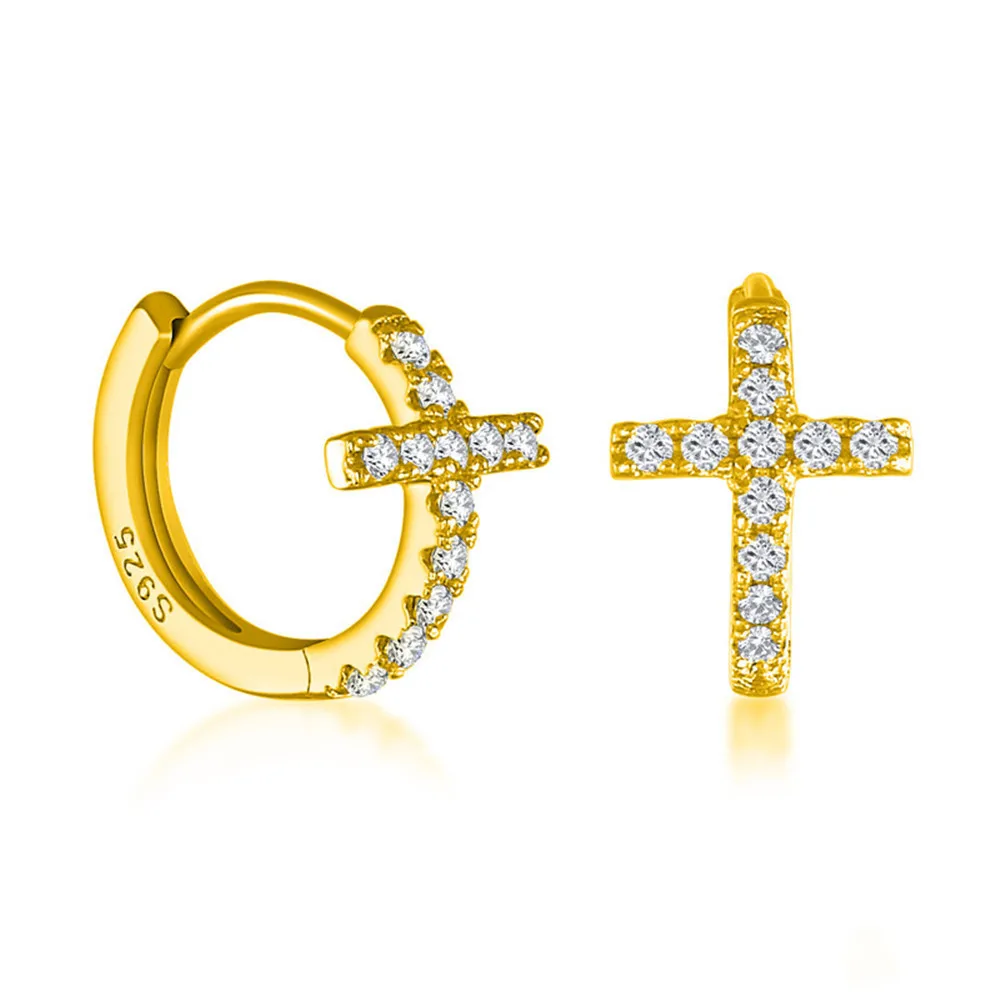 

Gold Plated CZ Tiny Small Huggie Earrings 925 Sterling Silver Cross Earrings For Women Girls