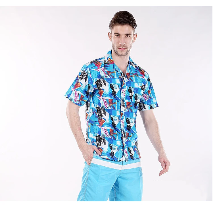 

Summer Hawaiian Beach Casual Short Sleeve Printing New Design Male Button Down Tops Blouse Shirts For Men