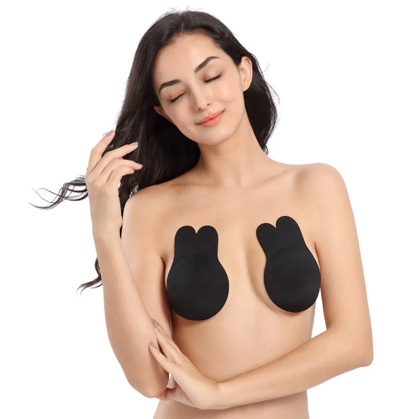 

Wholesale rabbit ear sexy strapless backless adhesive Invisible silicone bra, Black,skin color