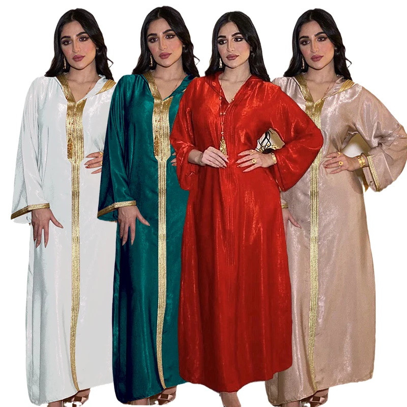 

islamic dresses jilbab abaya dubai 2021 muslim women satin dress home sexy clothing for woman turkish plus size beauful clothes, Green,golden