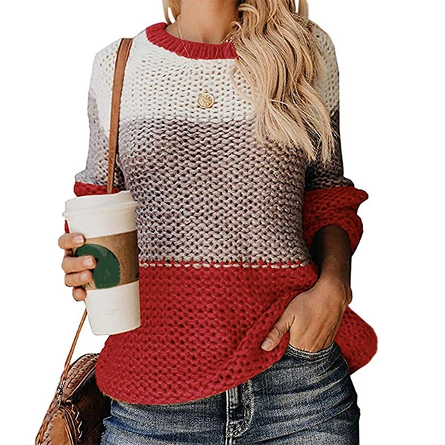 

2021 Loose Jumper Striped Contrast Color Autumn knitwear Casual Long sleeve Pullover Sweater, Customized color