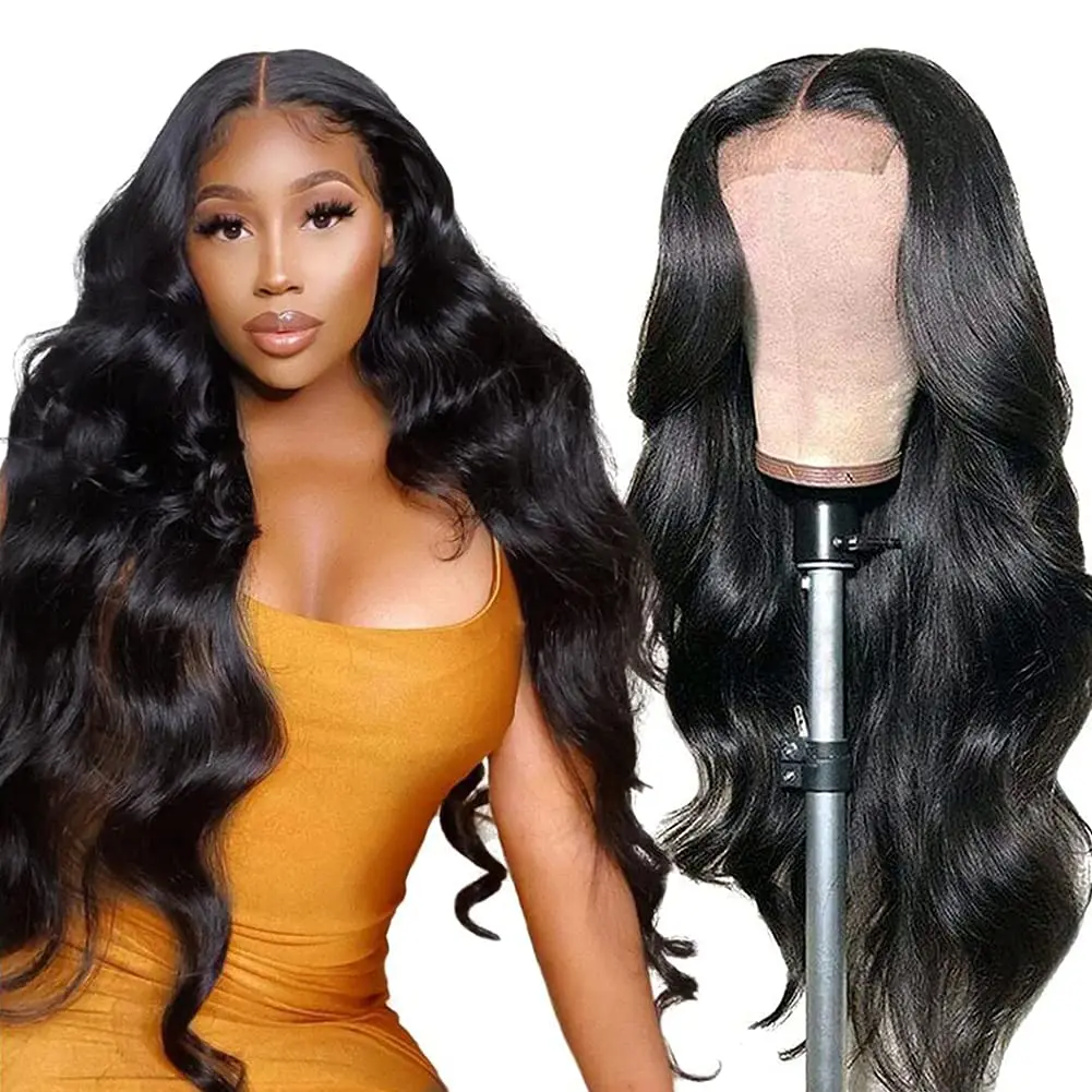 

Wholesale Brazilian Remy Hair Pre Plucked Body Wave Full Lace 13x4 Lace Frontal Wigs For Black Women Hd Lace Wig Human Hair Wigs, Natural black