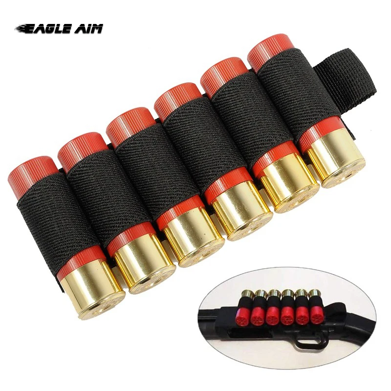 

Tactical 6 Round Buttstock Shell Holder Elastic Ammo Pouch 12 / 20GA Gauge Airsoft Gun Shell Case for Hunting Accessories, Black