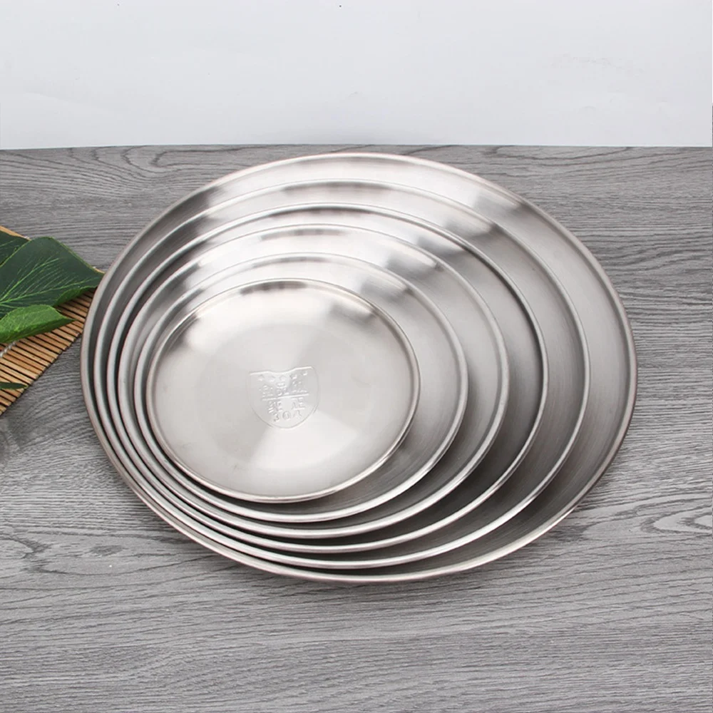 

Korea serving tray stainless steel round tray silver tray for BBQ, Nature color