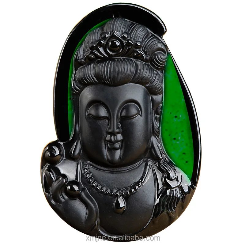 

Certified Grade A Natural Ink Emerald Jadeite Guanyin Head Jade Pendant Green Men's Jade Pendant Wholesale