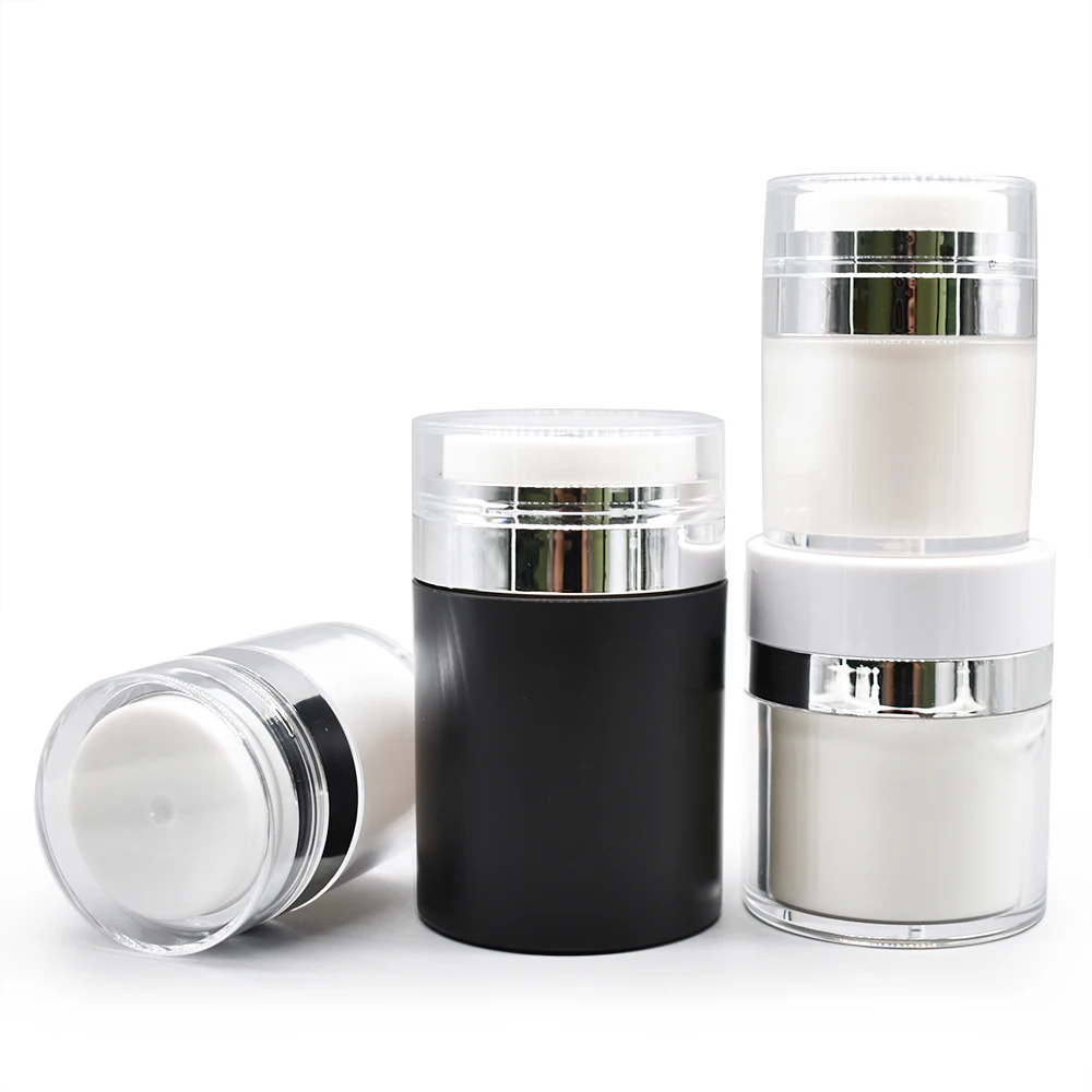 White Double Wall Airless Cosmetic Jars 15ml-50ml Acrylic Plastic Cap for Eye Cream Face Mask & Shampoo (Custom Sizes Available)
