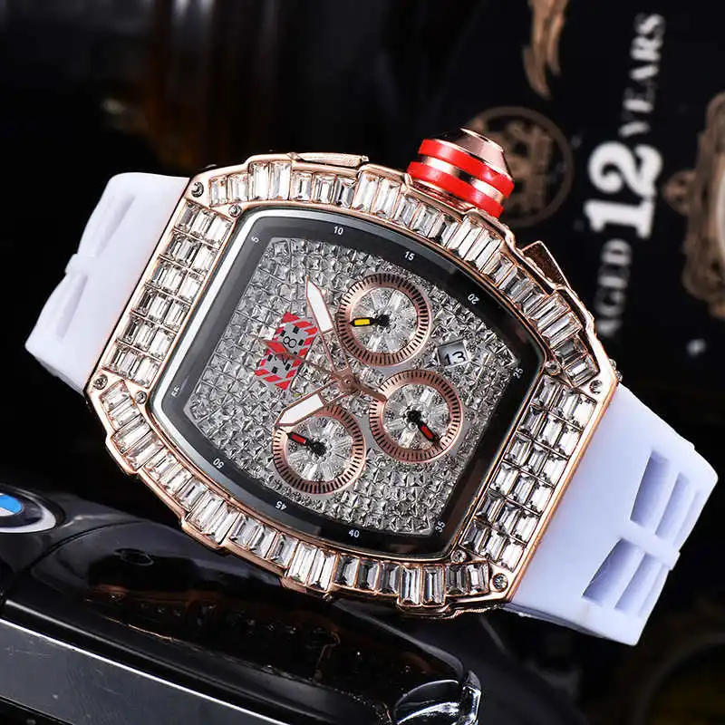 

Luxurious 3ATM Wateproof Quartz Watch For Male Richard Brand Watches Miller Relojes Hiphop Iced Out Full Diamond Wristwatches, 12 colors