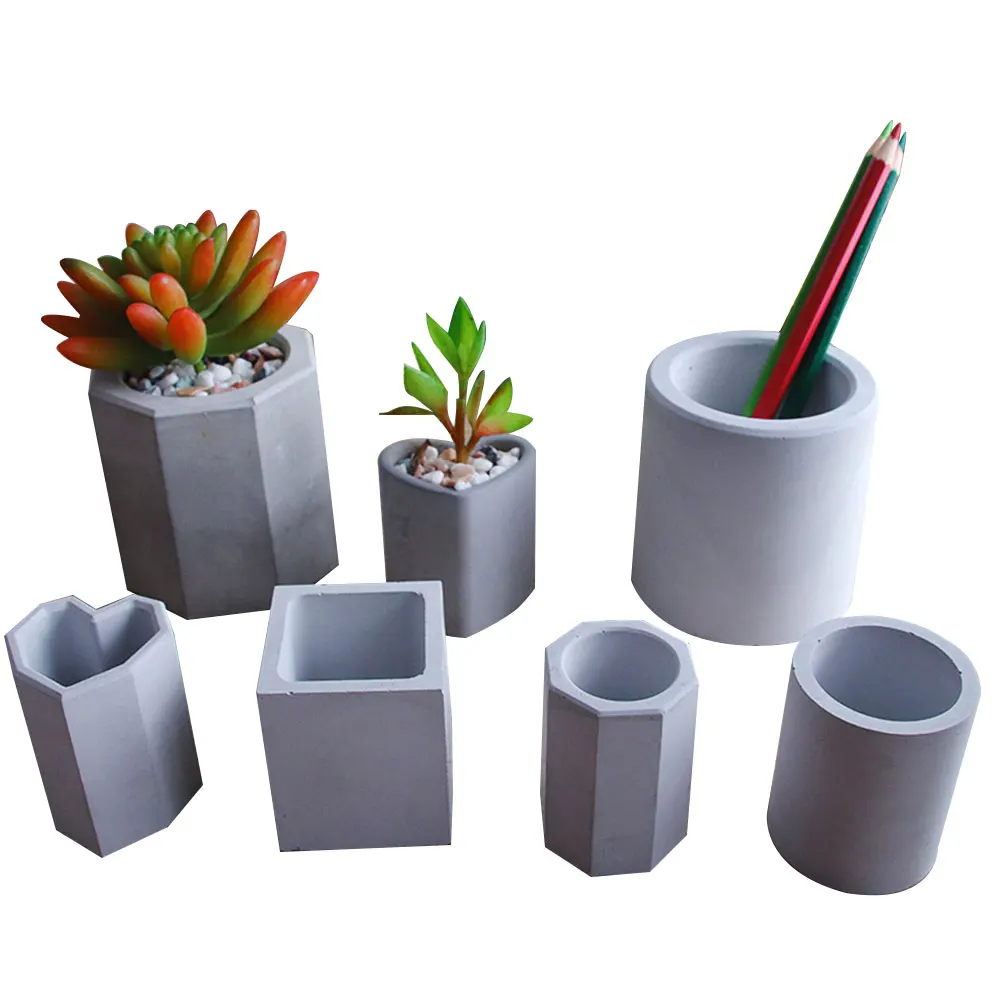 

Moldes para cemento Succulents plant pot molds candle mould Pen holder Ornaments silicone resin concrete mold, White