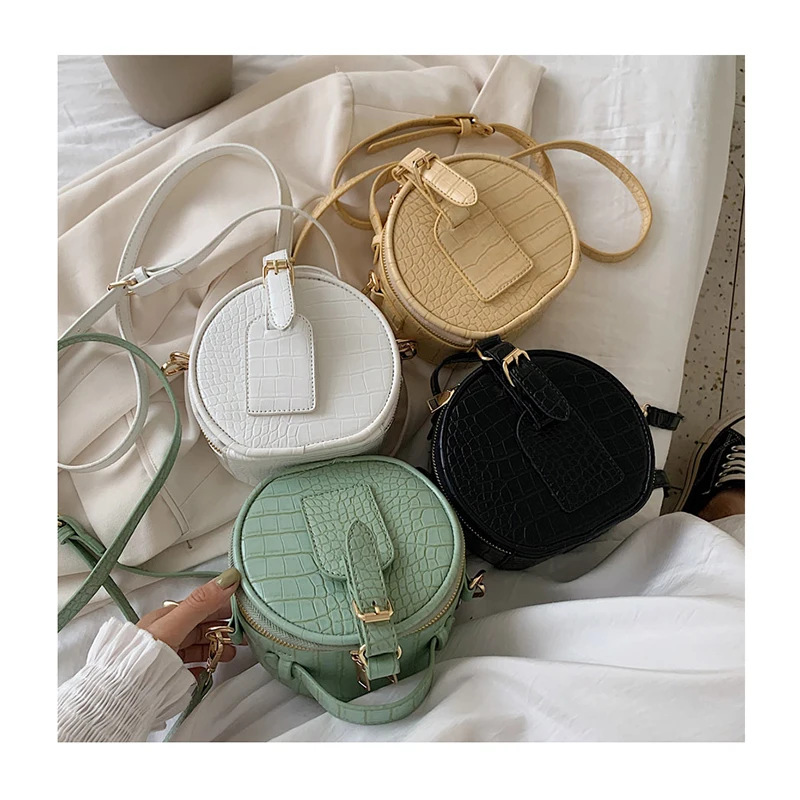 

Crocodile Pattern Bags for Women 2021 Round Shoulder Bag Circular Alligator Shopping Bags Casual Tote Female Mini Handbag Purses