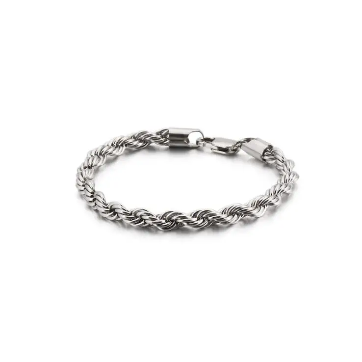 

6mm Gold Silver Stainless Steel Twisted Rope Chain Bracelet Men's Titanium Steel Jewelry, Picture