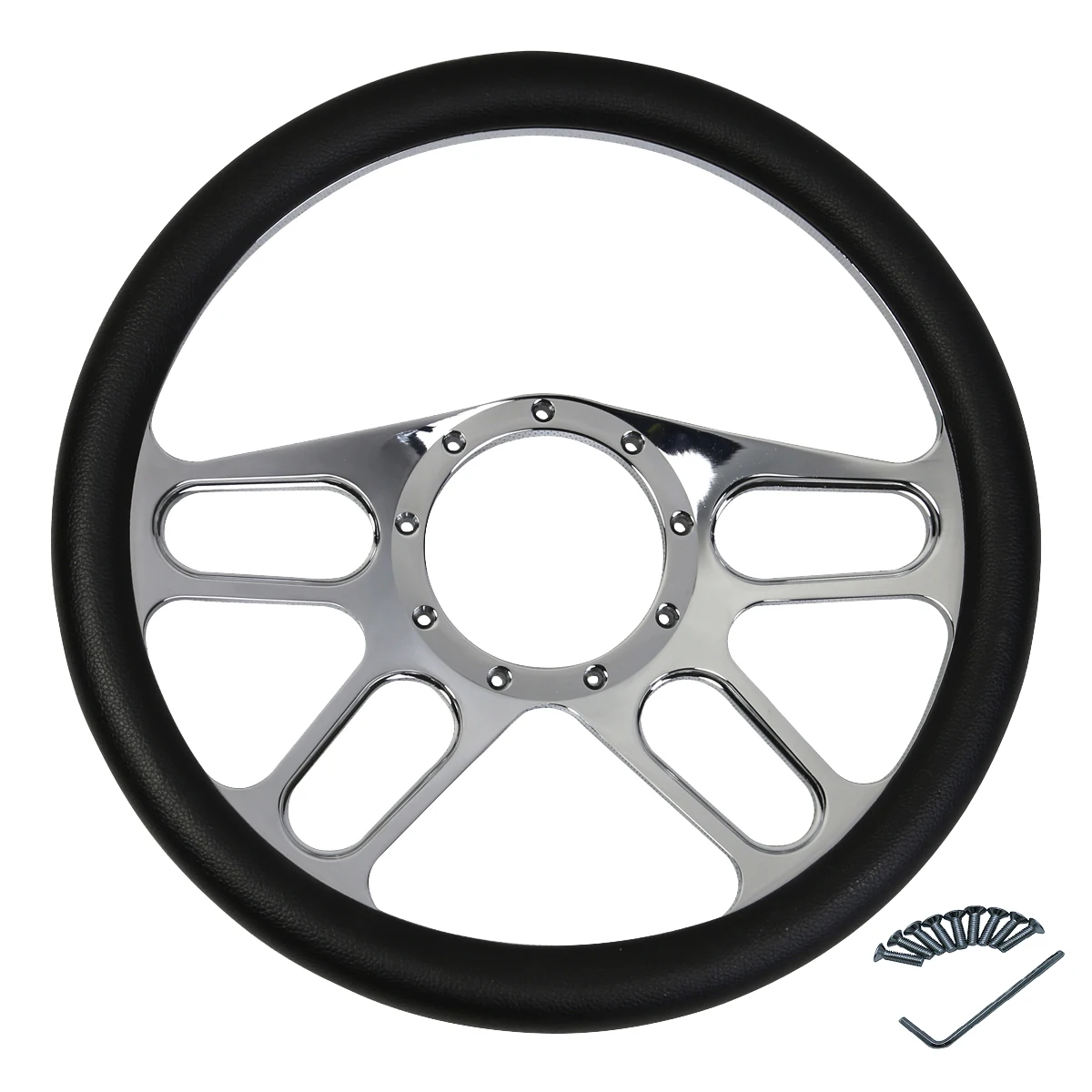 14 Inch Classic Car Steering Wheel Leather Half Wrapped 9 Holes