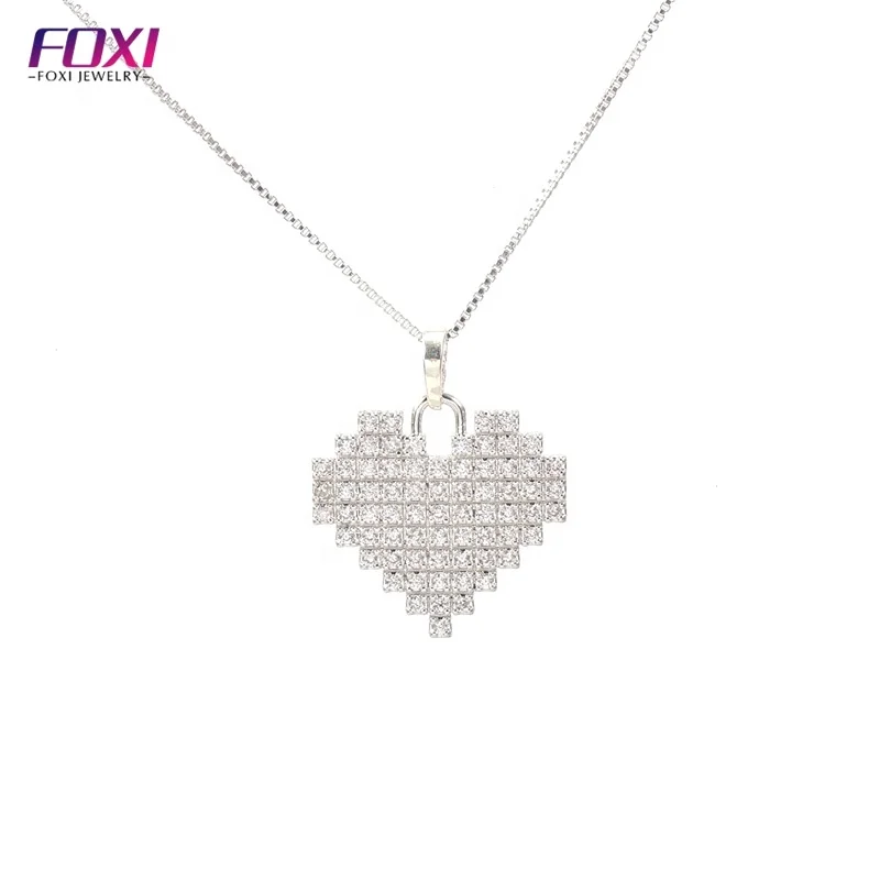 Foxi China Jewelry Supplier 10k Silver Plated Trendy Fashion Heart Shaped Miyuki Pendant Necklace