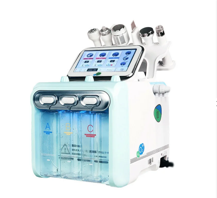 

6 in1 hydrodermabrasion hot cold hammer Ultrasonic facial care dermabrasion machine, White