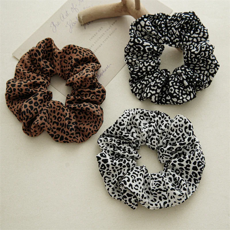 Japanese And Korean Style Leopard Print Scrunchies Retro Ponytail Holder Elastic Hair Accessories For Women