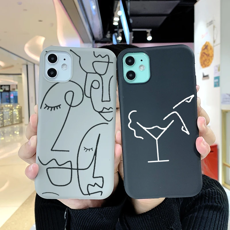 

Abstract Cartoon Phone Case for iPhone for iPhone 12 11 Pro XR X Xs Max 8 7 Mini Frosted Silicone Cases Soft Back Cover, 12 design