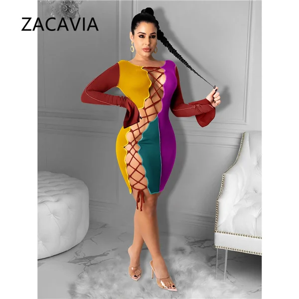 

Trendy Street Wear Women's Sexy Hollow Lace Long-sleeved Dress, Picture color