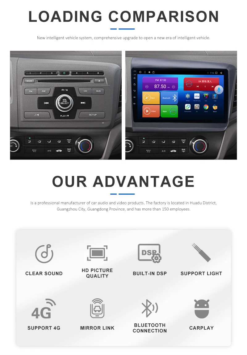 9" Android Car DVD GPS Multimedia Player for Honda Civic (2012-2016) With Octa Core 4GB RAM + 64GB ROM/CarPlay/DSP/Wi-Fi/4G