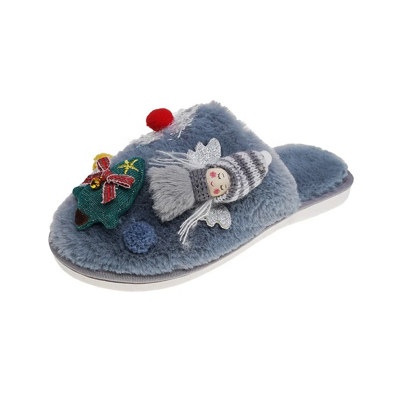 

Autumn and winter new lovely cartoon snowflake Christmas tree cotton slippers female warm indoor home flurry slippers, Picture