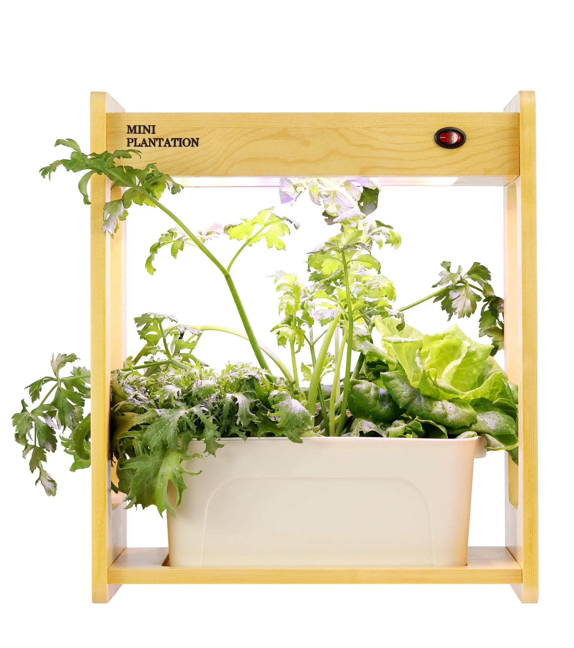 

A Indoor Gardening Growth Light With Bamboo Frame Plant Grow Box Cabinet Hydroponic Planter Water Hydroponic Garden System Kit, Wood