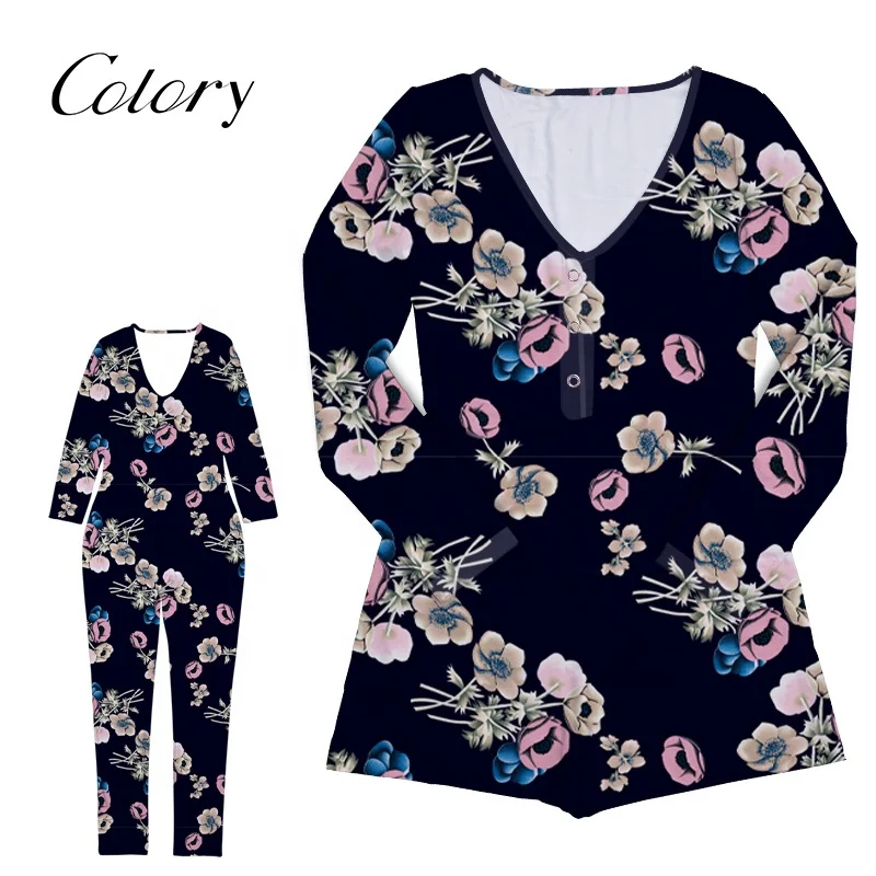 

High Quality And Low Price Allover Print Sexy Custom Women One-piece Pajamas, Customized color