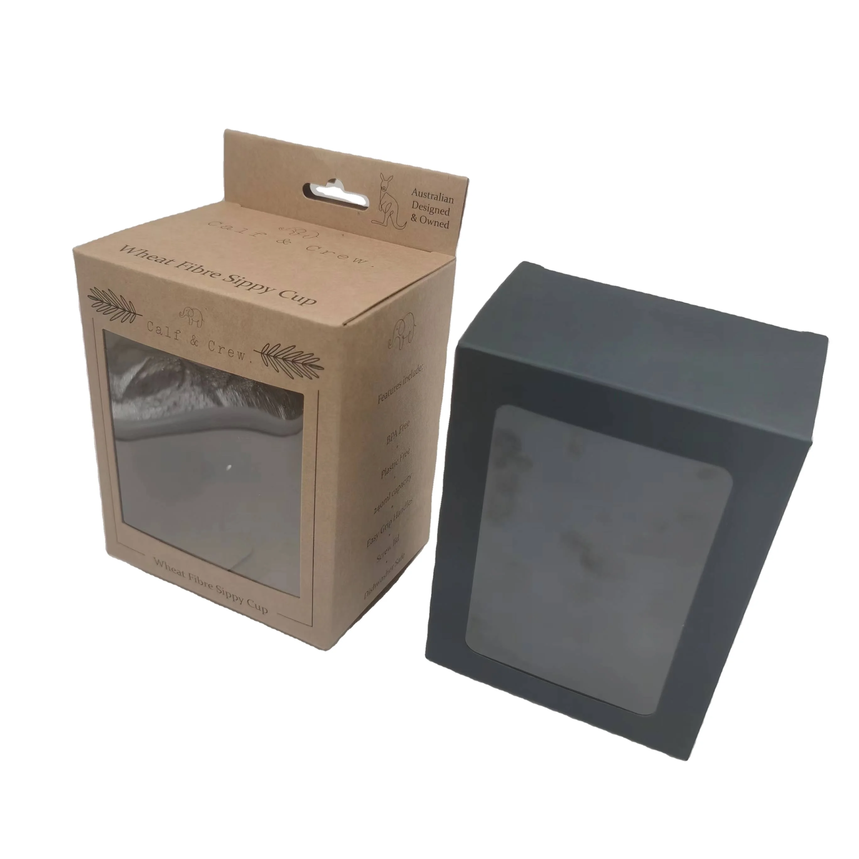 

Paper Box Packaging For Display Custom Cardboard Brown Black Kraft Box With Window Paper Boxes