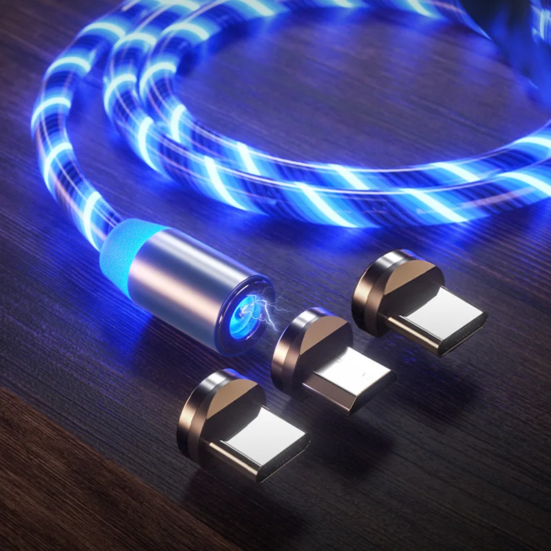 

Flowing Light Magnetic Charging Mobile Phone Cable for iphone charger Wire for Samaung LED Micro USB Type C fast charger Cable