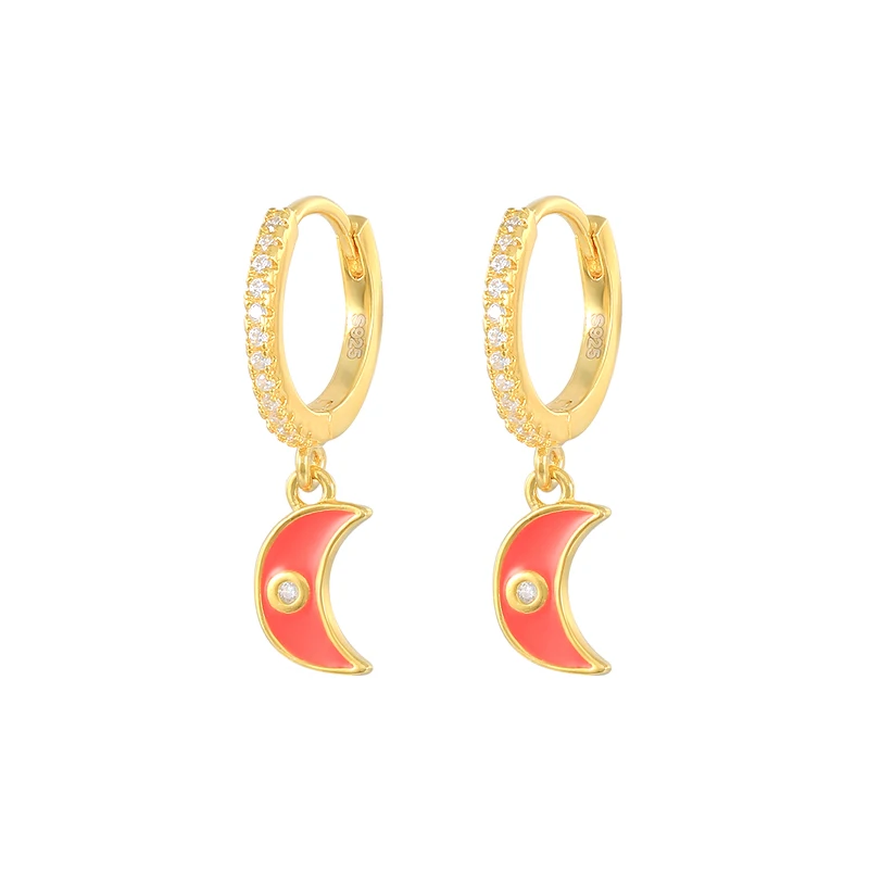 

2021 ROXI hot summer style sweet 18k gold colorful moon enamel cute hoop earrings women, Colors