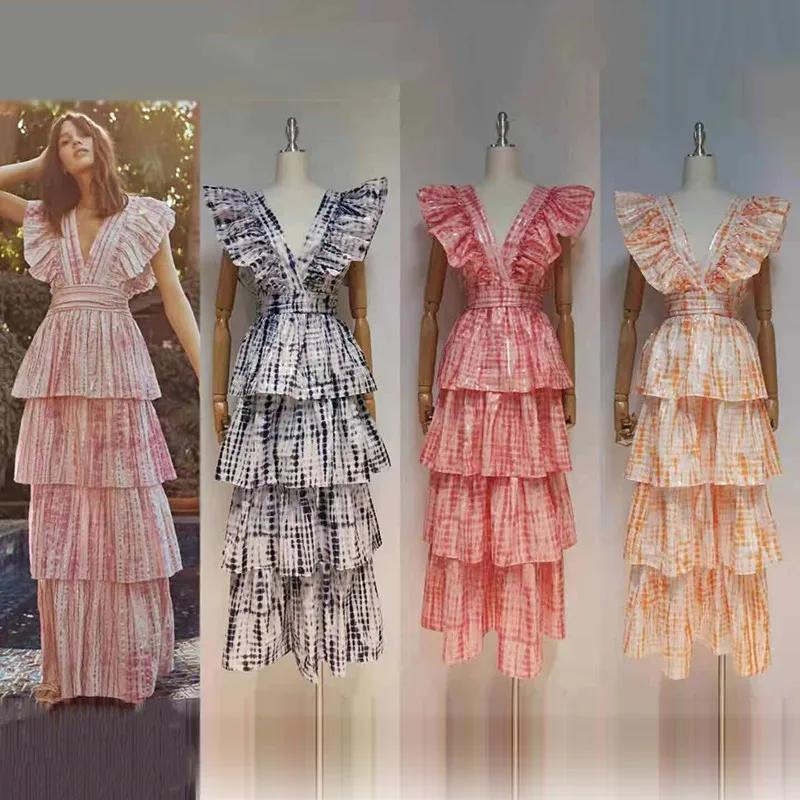 

A4823 Wholesale V Neck Ruffles Backless Summer Dresses Women Beach Casual