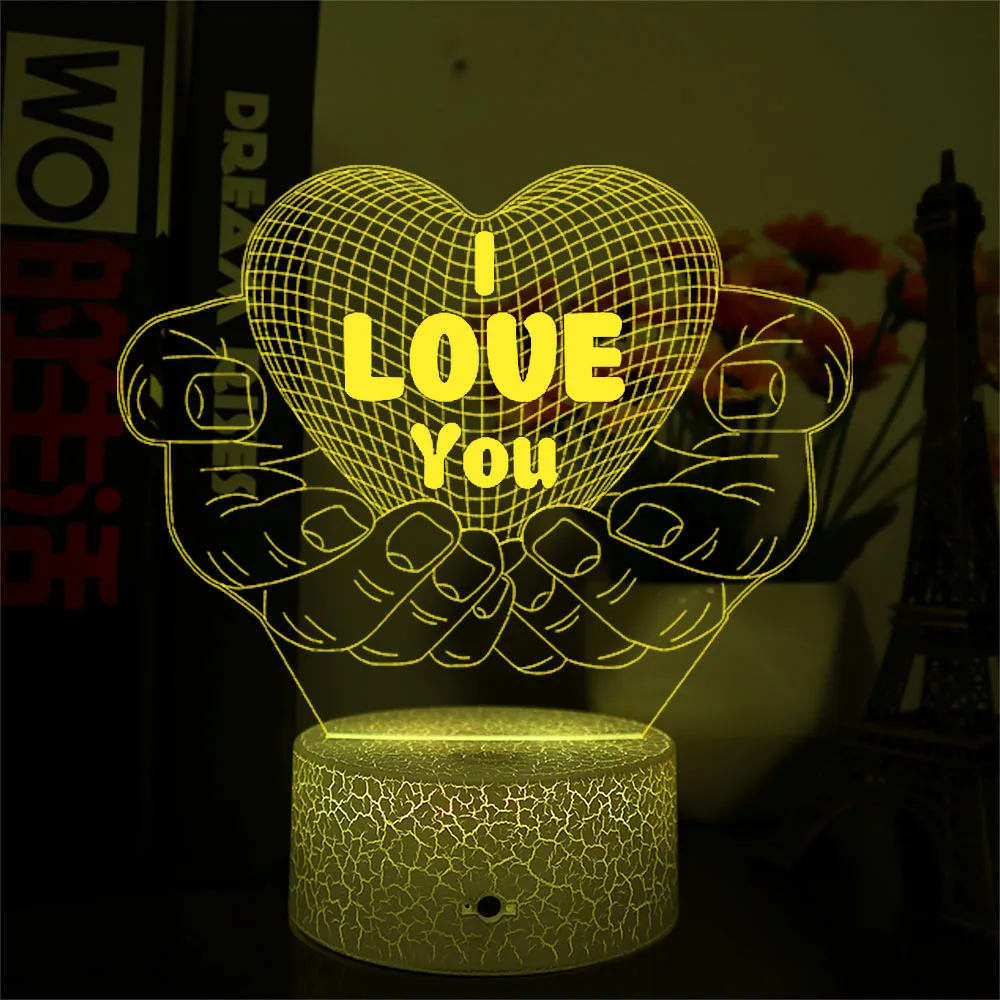 完美的情人节礼物我爱你3d灯裂纹底座亚克力led小夜灯小夜灯