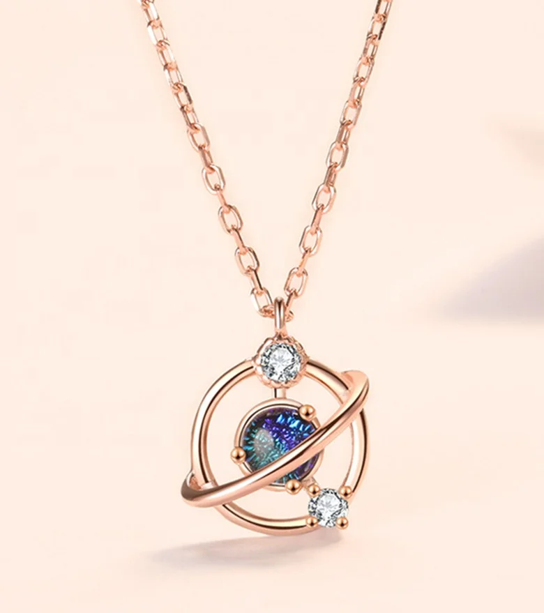 

Women's Fantasy Planet Pendant Necklace Beautiful Necklace For Goddess Day Diamond Cutout Pendant Necklace, Platinum/rose gold