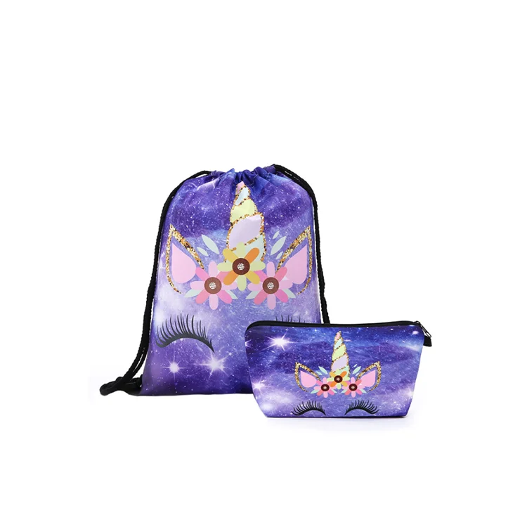 

Wholesale fashion popular Children Costume Unicorn Polyester Promotional Drawstring Backpack, Candy color series