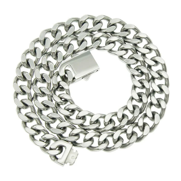 

European hip hop punk smooth stainless steel spring buckle Cuban chain necklace for men