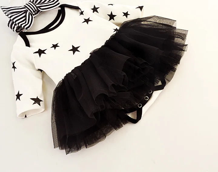 
Baby Spring and Autumn Dress Suit Pentagram Star Skirt One Piece Ball Gown Knitted 100% Cotton Bow Support Infants & Toddlers 