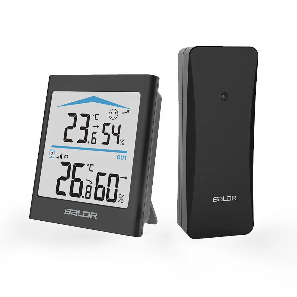 

BALDR B0135 Digital Wireless Indoor Outdoor Thermometer Hygrometer Clock Outdoor Sensor Temperature Gauge Weather Station, White black