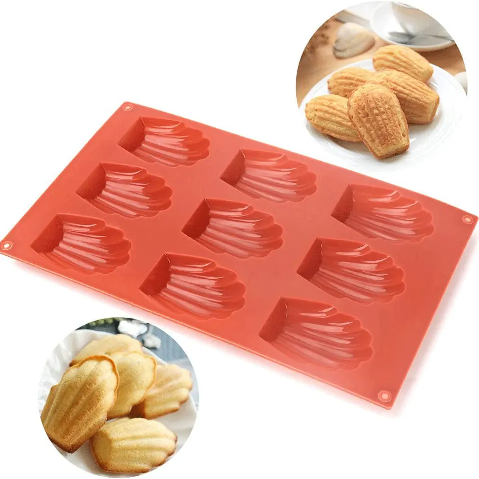 

Hot Sale 9 Cavities Nonstick Silicone Madeleines Mold Handmade Soap Moulds for Baking, Red/brown/black/pink