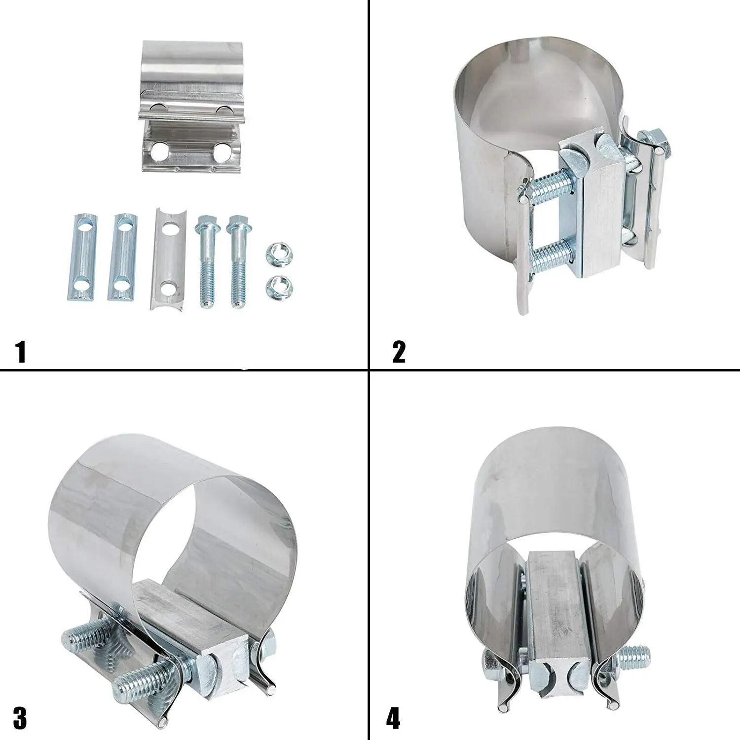 Universal 2.5 Inch/ 63.5mm Exhaust pipe tube Butt Joint Band Clamp Lap-Joint Clamp