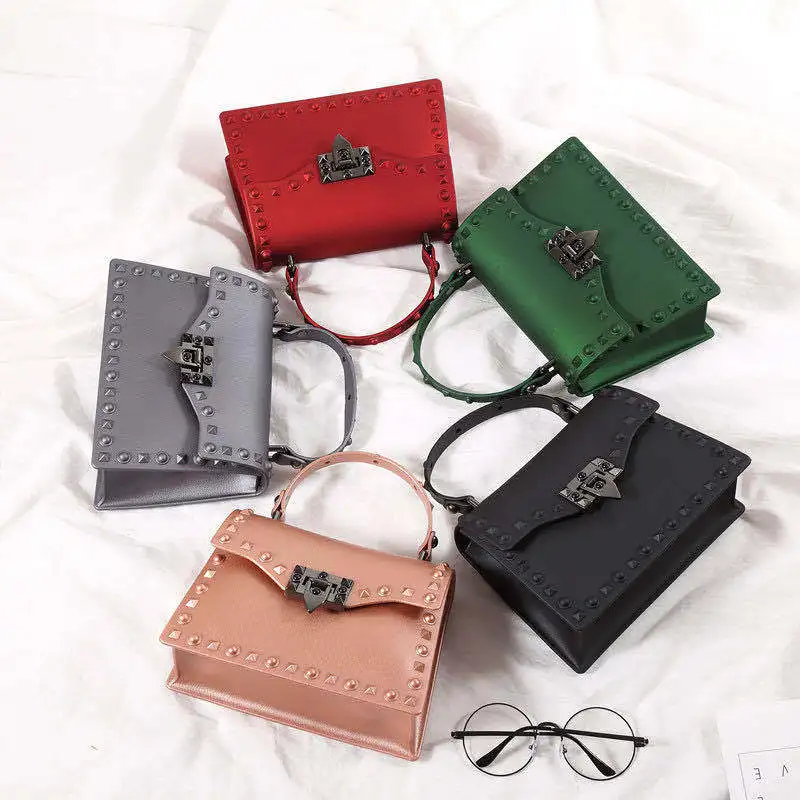 

2020 wholesale jelly rivet bag purses ladies mini jelly bags fashion matte pvc crossbody bag, Accept customizable color