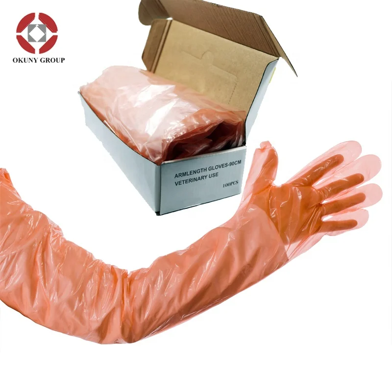 High quality orange bovine insemination artificial gloves long arm.jpg