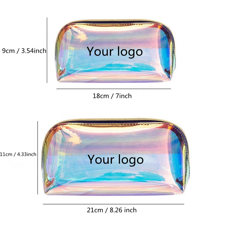 

Custom Logo Transparent TPU Holographic Clear Beauty Cosmetics Makeup Bags Travel Private Label, As photos