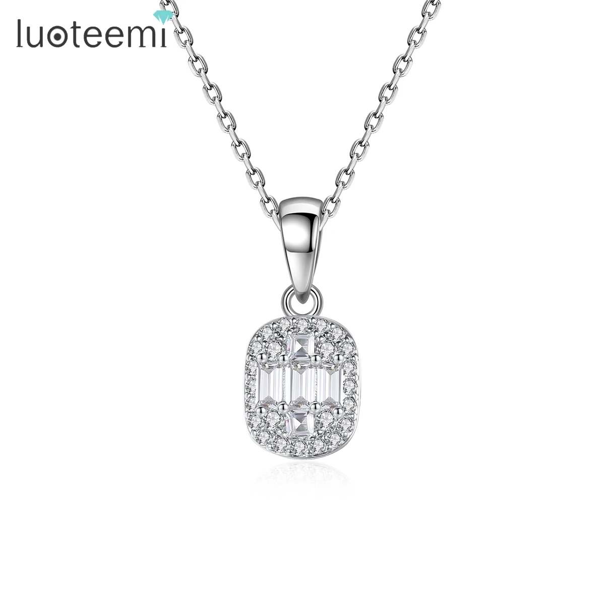 

LUOTEEMI Iced Chain Crystal Jewelry New Dainty Ice Trendy Necklace For Woman Charm Pendant