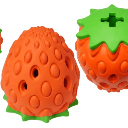 

customized strawberry shape puzzle soft chew teeth brush dog toy natural rubber