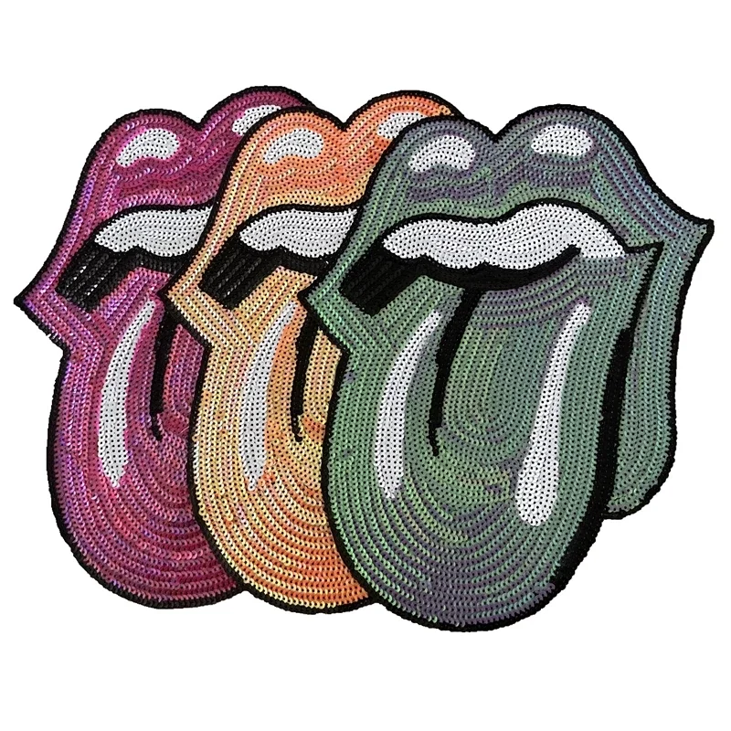 

Custom orange / Purple hot pink sequins tongue piece clothes sequins lips embroidery decals iron patchesHot sale products