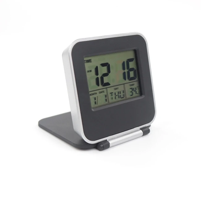 Silver Acctim 13357 Mini Flip LCD Alarm Desk Clock 