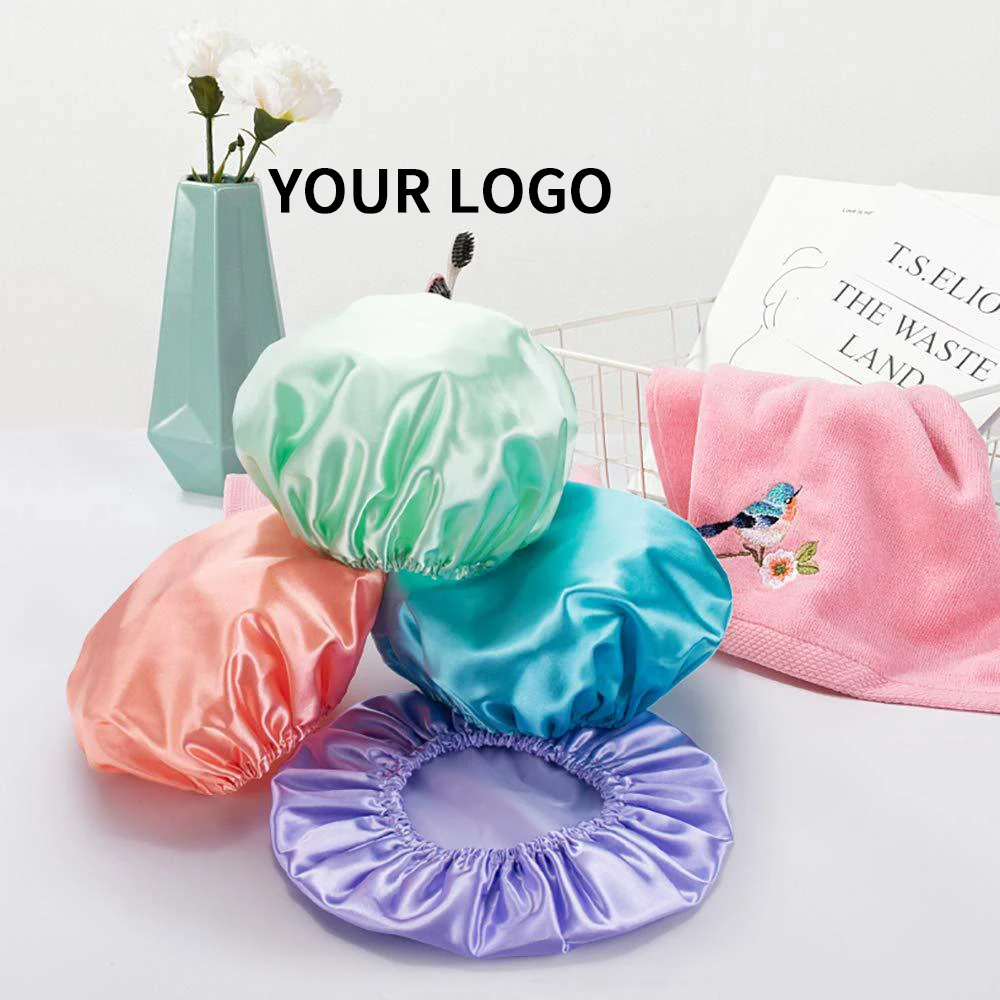

private label Big Size Double Layer Bath Shower Cap Hair Waterproof Spa Cap kids shower cap