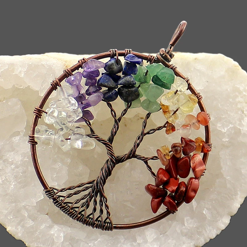 product-7 Color Chakra Charm Tree Of Life Natural Crystal Stone Pendant-BEYALY-img