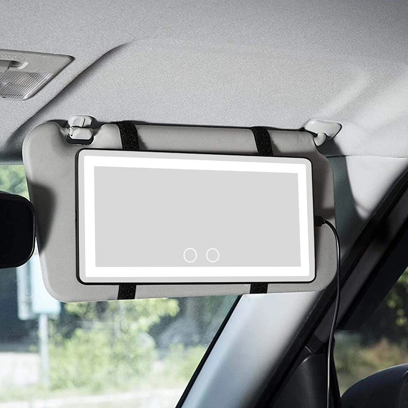 

Factory Direct 3 Colors Light Dimming Fasten On Car Visor Make up Mirror with Touch Sensor Rechargeable, Black / white