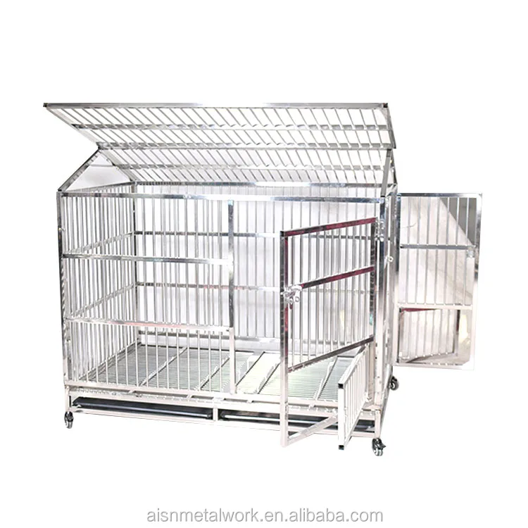 China Wholesale Dog Crate Foldable Stainless Steel Dog Cage With Wheels