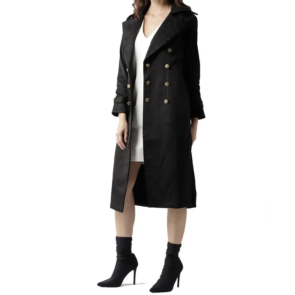 

High Quality Fashion Elegant Style Women Black Self Design body Fit Long Trench Coat, As order or we will send color cards to you choose